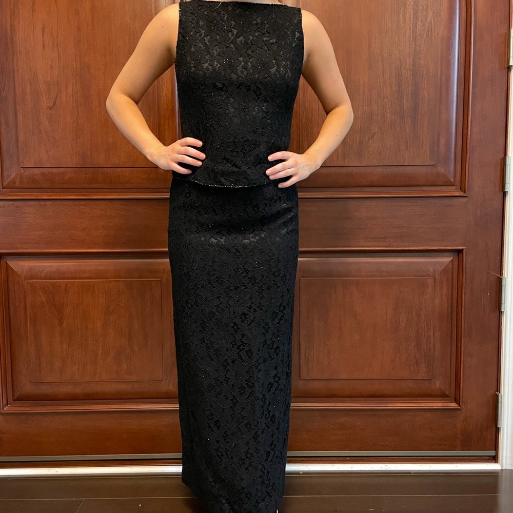 Black lace evening gown